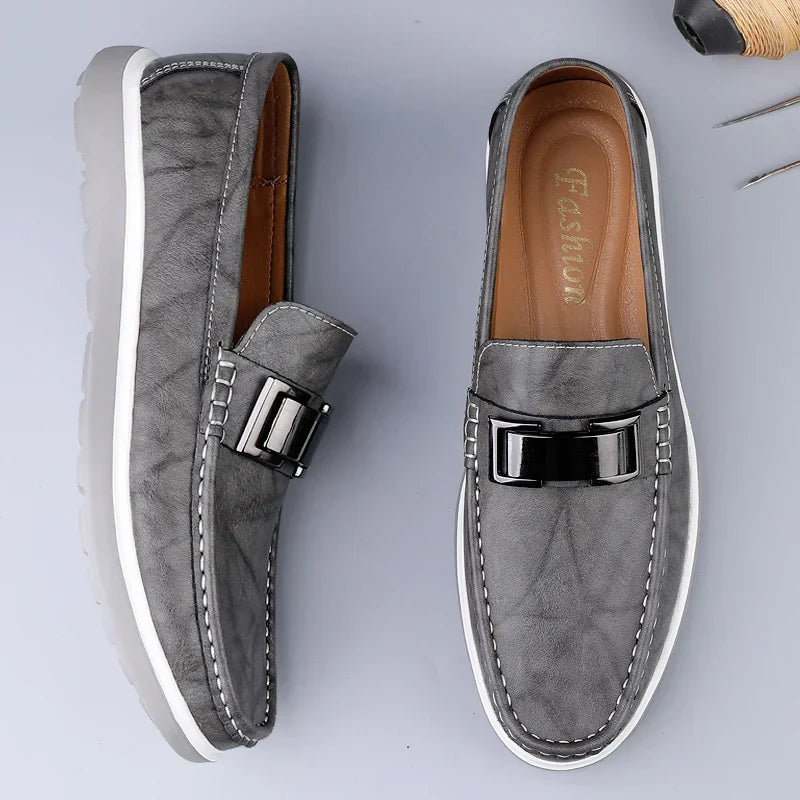 Men's Comfortable Loafers | Metal Bar Detail