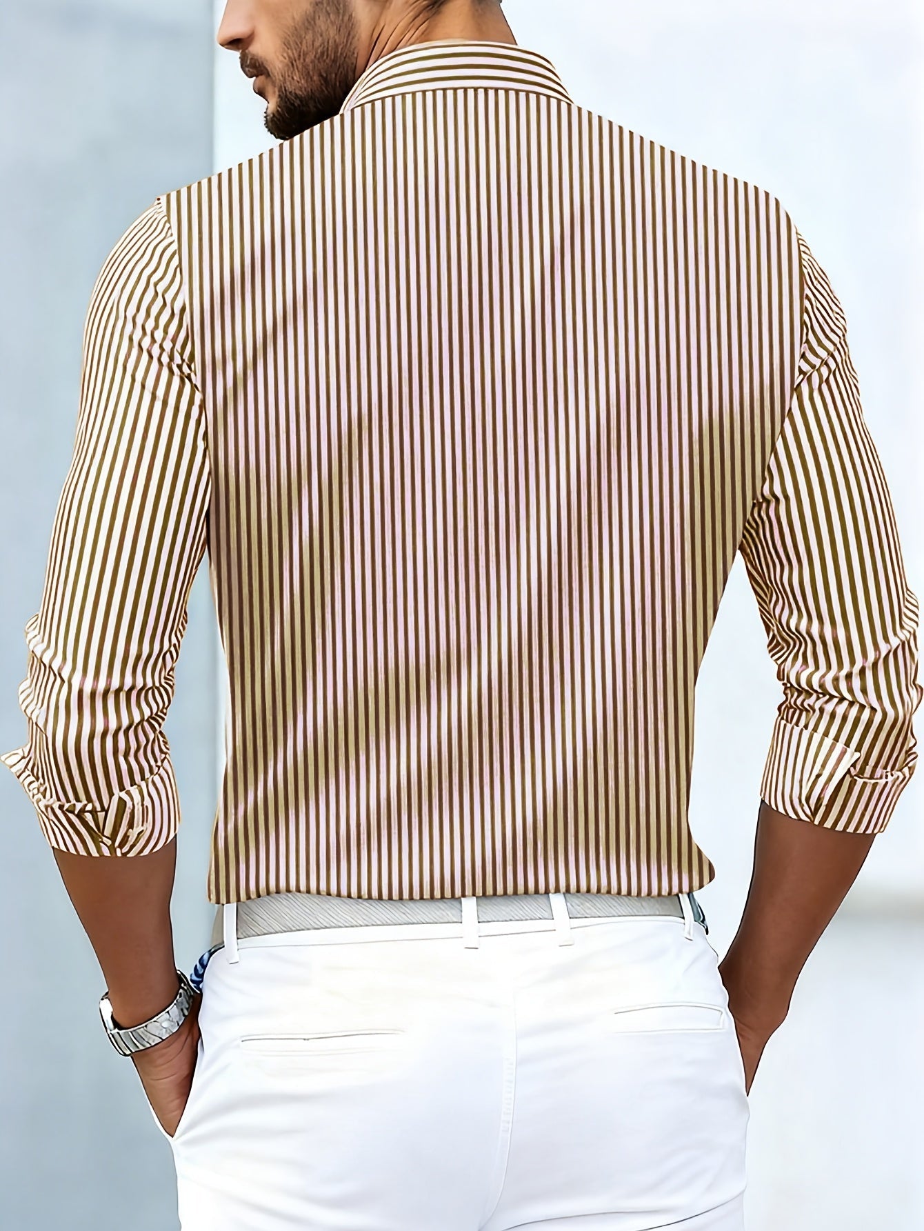 Julius | Woven-Texture Striped Long Sleeve Shirt