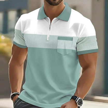 Theo | Casual Zipper Striped Polo Shirts