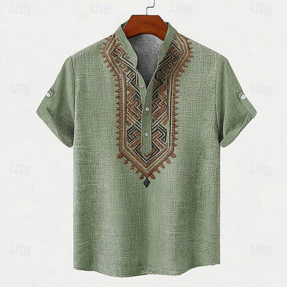 Elias | Patterned Trim V-Neck Shirt
