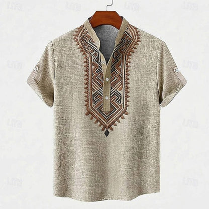 Elias | Patterned Trim V-Neck Shirt